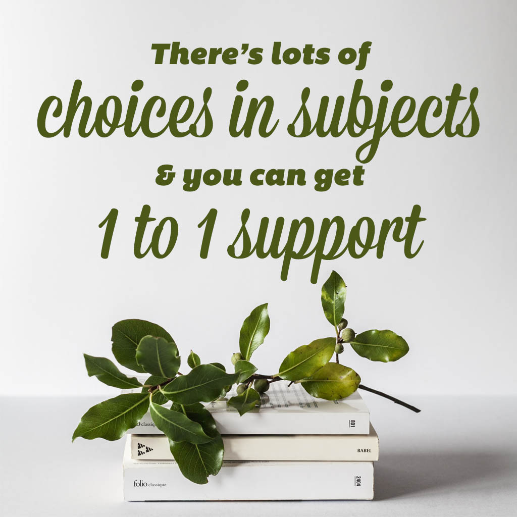 There’s lots of choices in subjects and you can get 1 to 1 support