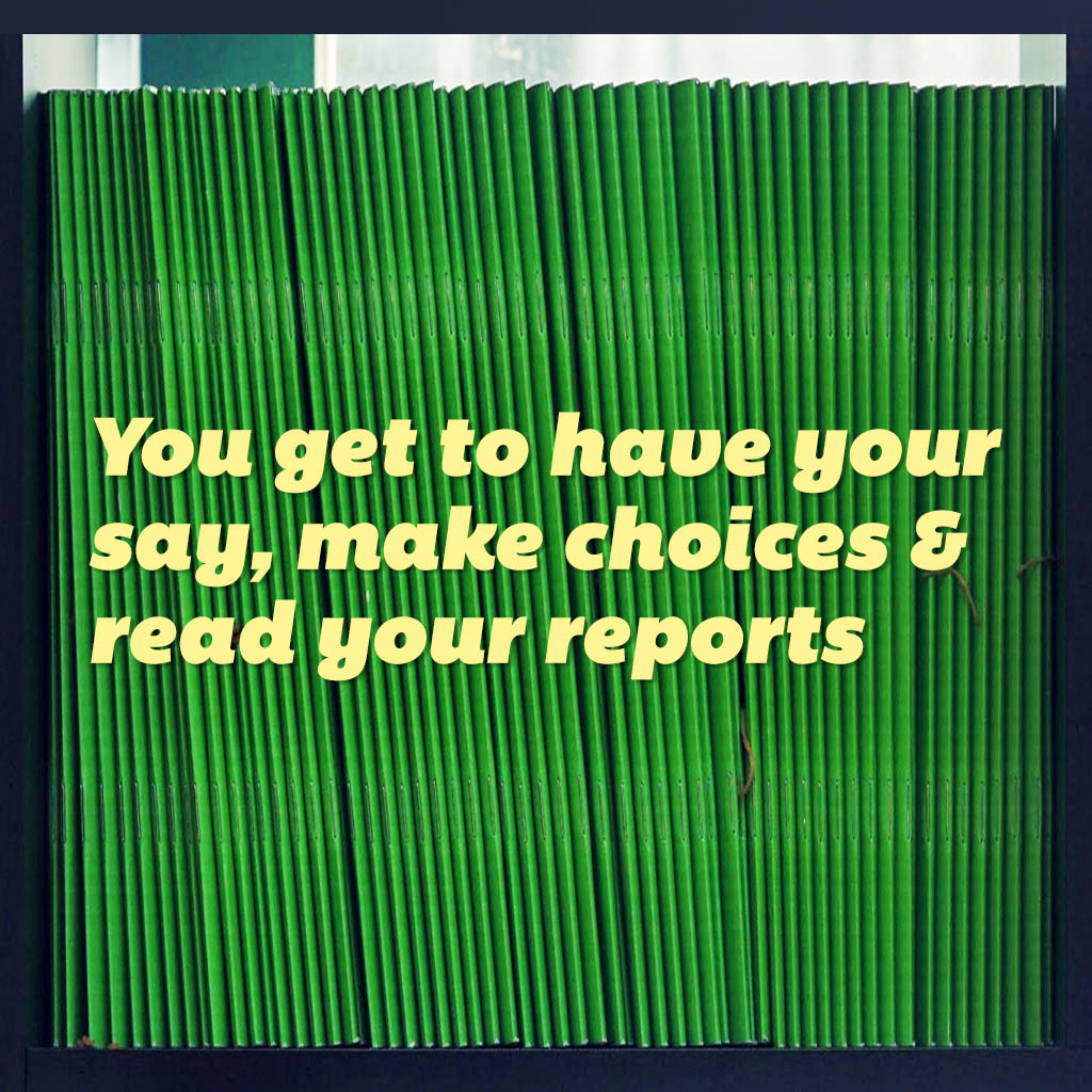 You get to have your say, make choices and read your reports
